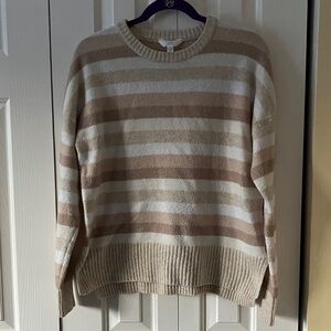 Time and Tru Striped Crewneck Sweater in Beige and Brown